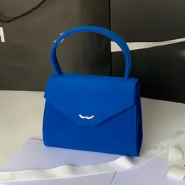 Women Designer Mini Shopping Bag Blue Suede Silver Metal Hardware Trapezium Flap Tote with Half Round Handle 17cm Multi Colours Shoulder Handbag Lovely Luxury Purse