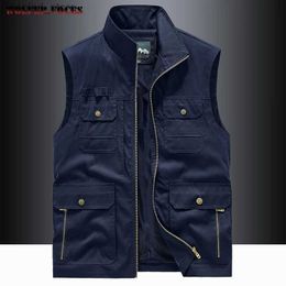 Men's Vests Men's Workwear Vest Multi Pocket Outdoor Vest Tactical Functional Stand Collar Vest Fishing Photography Mountaineering Jacket Q231129