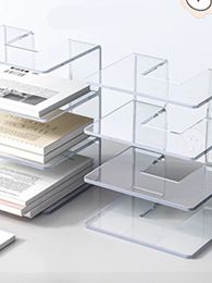 Storage Holders Racks Desktop Bookstand Acrylic Material Morandi Transparent Student Book Shelf Office Stationery 231128