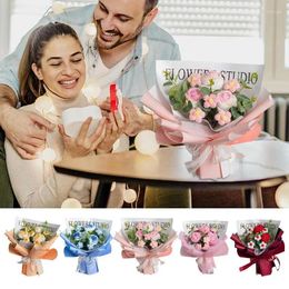 Decorative Flowers Crochet Flower Bouquet Portable Artificial Holder Multipurpose Rose For Plants Home Decoration Accessories