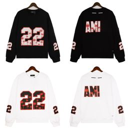 Designer Men's Hoodie Black and White Alphanumeric Large Print Cotton Fabric Crew Neck Shirt Long Sleeve Sports Jersey