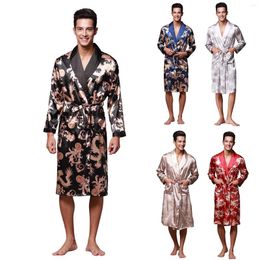 Men's Sleepwear Ice Pyjamas Nightgown Silk Printed Long Sleeve Bathrobe Homewear Open Panties Lingerie For Women
