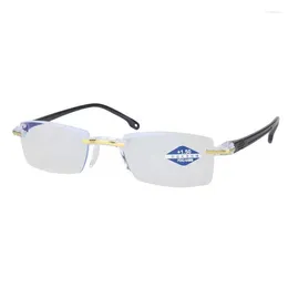 Sunglasses Men Blue Light Blocking Reading Glasses Women Cutting Rimless Eyeglasses Frame Anti Fatigue Hyperopia Presbyopic Eyewear 1.0-4.0