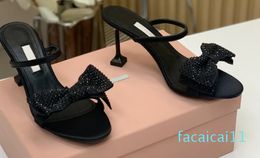 Famous Designer Sandals Women High Heel Sandals Luxury Women Slippers Rhinestone Bow Decoration Brand Slippers Top Quality Sliders Fashion High