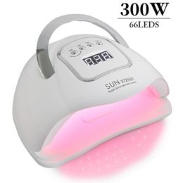 Nail Dryers 300W High Power SUN X12 MAX UV LED Nail Lamp for Manicure Gel Polish Drying Machine with Large LCD Touch 66LEDS Smart Nail Dryer 230428