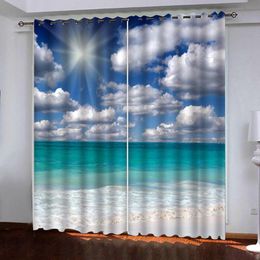 Curtain & Drapes Custom Modern Living Room Bedroom Kitchen Curtains 3d Sea Blue Sky White Clouds Po Blackout Window