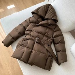 Womens Down Parkas Winter Jackets Light Warm Casual Coat Female Puffer Jacket With Belt Plus Size Hooded Parka Overcoat 231129