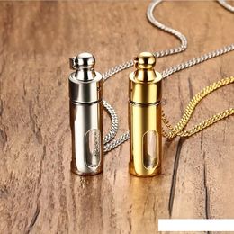 Necklaces Stainless Steel Glass Cylinder Aromatherapy Essential Oil Perfume Pendant Necklace Cremation Urn Jewellery LL