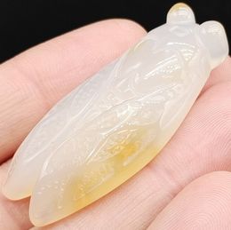 Certified QUALITY Exquisite Natural Tibetan Agate Hand Carved Cicada Pendant