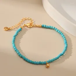 Strand Fashion Irregular Turquoise Handmade Jewellery For Women 18k Gold Plated Small Round Ball Lucky Beads Pendant Charm Bracelets