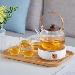 Teaware Largecapacity Wooden Handle Glass Kettle High Temperature Resistant Philtre Teapot Office Home Kitchen Accessories