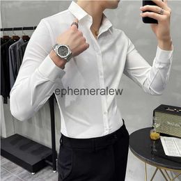 Men's Casual Shirts Men Turn-Down Collar Shirt Long Sleeve Slim Fit Button Down Wedding Dress White Gray 5XL 6XL 7XLephemeralew