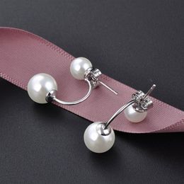 high quality fashion luxury classic designer double sided pearl S925 sterling silver stud earrings for woman231r