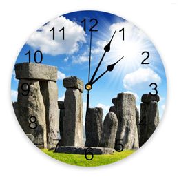 Wall Clocks Blue Sky White Clouds Lawn Stones PVC Clock Modern Design Living Room Decoration Home Decore Digital