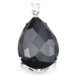 Luckyshine Halloween Jewellery 925 Sterling Silver Plated Super Huge Natural Water Drop Black Onyx Pendant Necklaces2390