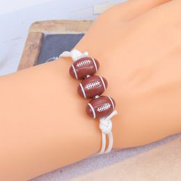 Fashion Design Handmade Wax Cord Football Softball Charm Bracelet Sports Jewellery for Gift