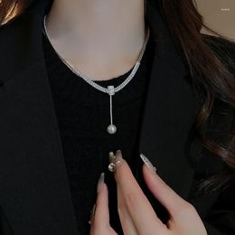 Pendant Necklaces Light Luxury Zircon Chain Round Pearl Tassel Necklace For Women Fashion Temperament Party Jewelry