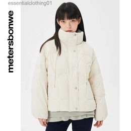 Women's Down Parkas Metersbonwe Women's Unique Design Line Standing Collar Down Jacket Winter New Fashion Outerwear Warm er Loose Coat Brand Tops L231129