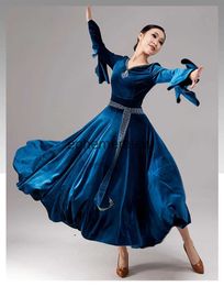 Stage Wear Waltz Ballroom Competição Vestido Velvet Dance Performance Stage Come High End Evening Party Vestidos Concert Outfits Long Sleeveephemeralew