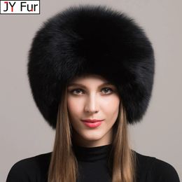 Wide Brim Hats Bucket 100 natural Fur Hat Women Cap Thick Winter Warm Female Fashion For With Earmuffs 231128