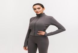 L91 Front zipper Splice Running Jacket Women Sport coat Long Sleeve Yoga Jacket Elastic Slim Yoga Top Women Sport Shirt5682817