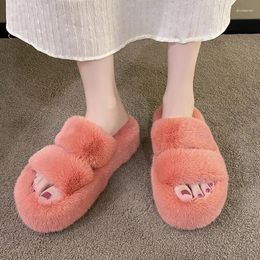 Slippers 2023 Spring And Autumn Round Toe Open Candy Color Women's Large Plush Comfortable Flat Shoes For Women