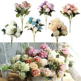 Decorative Flowers 10 Heads Fake Hydrangea Floristics Artificial Bouquet Table Flower Plant Ornaments Wedding Party Decoration