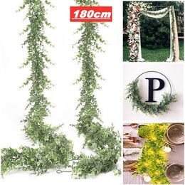 Decorative Flowers 6 Feet Artificial Eucalyptus Wall Hanging Garland Fake Plant Vines Rattan For Wedding Backdrop Arch Decor