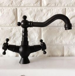 Kitchen Faucets Black Oil Rubbed Brass Single Hole Deck Mounted Basin Faucet Double Handle Swivel Sink And Cold Water Taps Dnf362