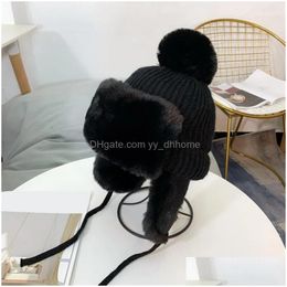 Beanie/Skull Caps Beanie/Skl 2022 Winter Russian Bomber Hats For Women Men Outdoor Warm Snow Hat With Fur Pompom Windproof Woolen Ea Dhcja