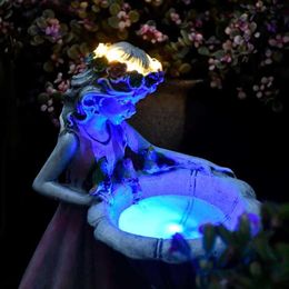 Flower Fairy Solar Decoration Resin Garden Statue Solar Light Glow in the Dark Yard Outdoor Sculpture Angel Figure Garden Decor Q0265Z