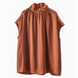 Women's Blouses Loose Summer Blusas Femininas Com Frete Gratis Natural Silk Fit Stand Collar Blusa Mujer Design Raglan Sleeve