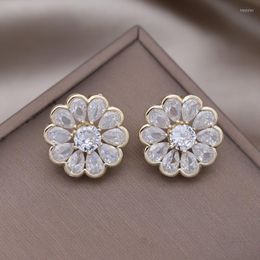 Stud Earrings Korea Fashion Jewelry 14K Gold Plated Copper Set Zircon Water Drop Round Elegant Women's Prom Party Accessories