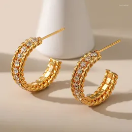 Hoop Earrings French C Shaped Metal Braided Fried Dough Twists Stud For Women Zirconia Open Hoops Trendy Jewelry Everyday Wear