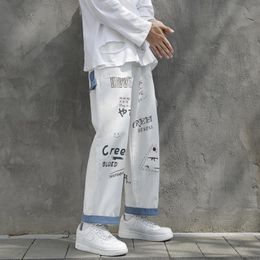 Pants Graffiti jeans men's trendy brand loose straight Korean version of the trend of oversized overalls nine points on the sweatpants