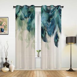 Curtain Peacock Feather Gradient Dot Window Curtains For Living Room Printed In The Bedroom Modern Home Decor Drapes