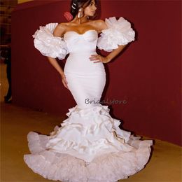 Flamenco Wedding Dress 2023 Ruffles Short Sleeves White Mermaid Church Bridal Gowns Tiered Spanish Civil Women Bride Party Dresses Tradition vestidos de novia