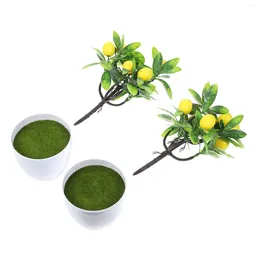 Decorative Flowers 2 Pcs Bonsai Tree Artificial Green Plants Fake For Office Outdoor Home Decor