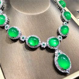 Vintage Jade Diamond Necklace 925 Sterling Silver Engagement Wedding Chocker Necklace For Women Bridal Promise Jewellery