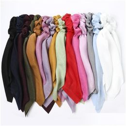 Hair Accessories 15Pcs/Set New Women Long Silk Satin Elastic Hair Bands Ponytail Holder Scrunchie Girls Headband Wholesale Accessories Dh0Ta