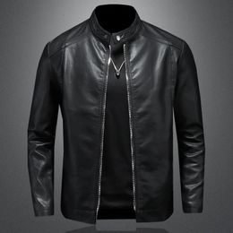 Mens Leather Faux Autumn and Winter Casual Standing Collar Motorcycle Coat 231129