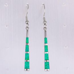 Dangle Earrings KONGMOON Camber Surface Stick Shape Kiwi Green Fire Opal Silver Plated Jewellery For Women Drop