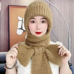 Beanie/Skull Caps Winter Knitted Skullies Hat Scarf Set Cold Proof Ear Protection Scarf Warm Girls Beanies Cycling Windproof Ladies Outdoor Caps 231128