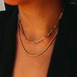 Chains Minimalist Stack Double Layer Stainless Steel Twist Chain U-shape Necklace For Women Collarbone Choker Jewelry Accessory