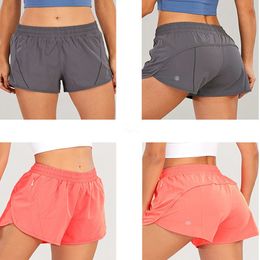 Lu Yoga Hotty Hot Womens Sports High Waist Shorts Anti Light Fake 2ピース