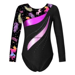 Stage Wear Kids Girls Ballet Dance Gymnastic Leotard Long Sleeve Printed Bodysuit Ballet Suit for Skating Dance Stage Performanceephemeralew