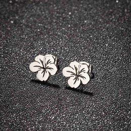 Stud 1 Pair Stainless Steel Korean Style Cute Small Flower Stud Earrings For Women Sweet Statement Spray Paint Metal Flower Earring P YQ231128