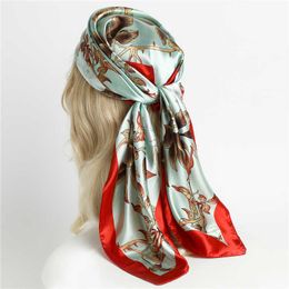 Scarves Elegant Neckerchief Shawl 2022 Print Silk Satin Square Scarf Women Muslim Hijab Wraps Headband Handle Hair Accessories Bandana J230428