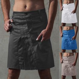 Pants Mens Fashion Casual Scottish Style Retro Solid Pocket Pleated Skirt