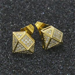 New Luxury Designer Jewelry Mens Earrings 18K Gold and White Gold Princess Cut Diamond Stud Earrings Hip Hop CZ Cubic Zirconia Fas266Y
